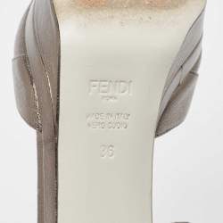 Pre Owned Fendi Metallic Grey Leather Platform T-Strap Sandals Size 36