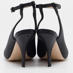 Pre Owned Fendi Black Logo Embossed Leather Slingback Ankle Strap Sandals Size 37