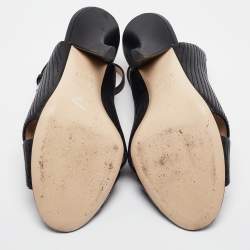 Pre Owned Fendi Black Logo Embossed Leather Slingback Ankle Strap Sandals Size 37