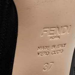 Pre Owned Fendi Black Logo Embossed Leather Slingback Ankle Strap Sandals Size 37