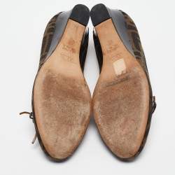 Fendi Brown Zucca Canvas and Leather Bow Wedge Pumps Size 37