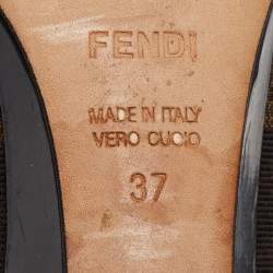 Fendi Brown Zucca Canvas and Leather Bow Wedge Pumps Size 37