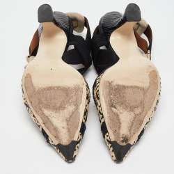 Pre Owned Fendi Beige/Black Woven Raffia Colibri Slingback Pumps Size 38.5