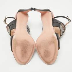 Fendi Black Studded Leather Rocker Bug Ankle-Strap Sandals Size 36