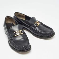 Pre Owned Fendi Black Leather FF Buckle Loafers Size 39