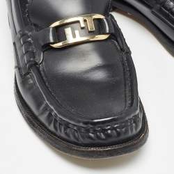 Pre Owned Fendi Black Leather FF Buckle Loafers Size 39