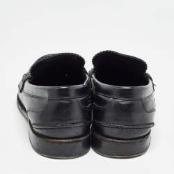 Pre Owned Fendi Black Leather FF Buckle Loafers Size 39