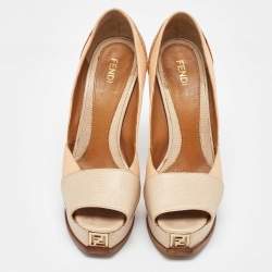 Fendi Tricolor Embossed Lizard Fendista Peep Toe Pumps Size 35.5