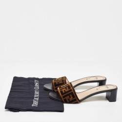 Pre Owned Fendi Brown Zucca Velvet Slide Sandals Size 39