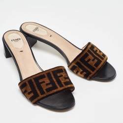 Pre Owned Fendi Brown Zucca Velvet Slide Sandals Size 39