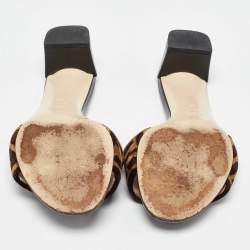 Pre Owned Fendi Brown Zucca Velvet Slide Sandals Size 39