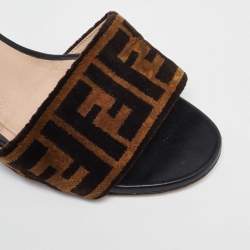 Pre Owned Fendi Brown Zucca Velvet Slide Sandals Size 39