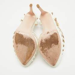 Pre Owned Fendi Cream Patent Leather  T-Strap Sandals Size 37