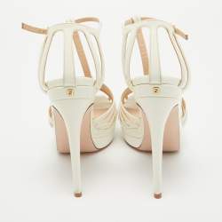 Pre Owned Fendi Cream Patent Leather  T-Strap Sandals Size 37