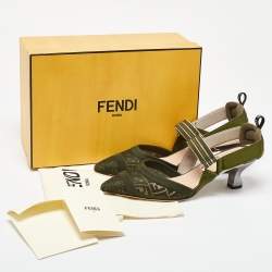 Pre Owned Fendi Green Canvas Colibri Sligback Pumps Size 41