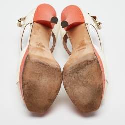 مملوكة مسبقًا Fendi Two Tone Lizard Embossed Leather and Patent Ankle Strap Sandals Size 37