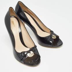 Fendi Black Patent Leather Open Toe Pumps Size 38.5