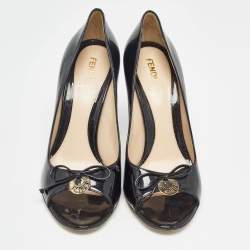 Fendi Black Patent Leather Open Toe Pumps Size 38.5