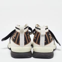 Fendi White/Brown Monogram Mesh Rockoko Velcro Strap Low Top Sneakers Size 39