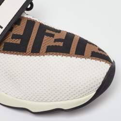 Fendi White/Brown Monogram Mesh Rockoko Velcro Strap Low Top Sneakers Size 39