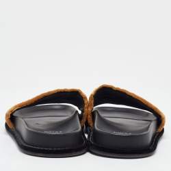 Pre Owned Fendi Brown FF Velvet Monogram Slide Sandals Size 38