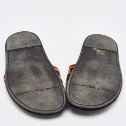 Pre Owned Fendi Brown FF Velvet Monogram Slide Sandals Size 38