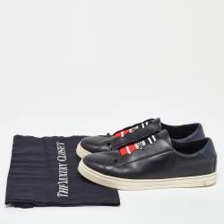 Pre Owned Fendi Black/Blue Leather Scallop Detail Slip On Sneakers Size 38