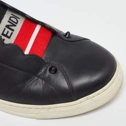 Pre Owned Fendi Black/Blue Leather Scallop Detail Slip On Sneakers Size 38