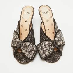 Fendi Brown/Beige Printed Fabric Knotted Bow Slide Sandals Size 36