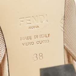 Fendi Beige Mesh and Canvas Crystal Embellished Colibri Slingback Pumps Size 38