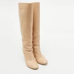 Fendi Beige Leather Knee Length Boots Size 40