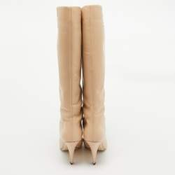 Fendi Beige Leather Knee Length Boots Size 40