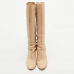 Fendi Beige Leather Knee Length Boots Size 40