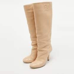 Fendi Beige Leather Knee Length Boots Size 40