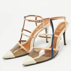 مملوكة مسبقًا Fendi Tricolor Lizard Embossed Leather and PVC Slingback Pointed Toe Pumps Size 38