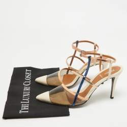 مملوكة مسبقًا Fendi Tricolor Lizard Embossed Leather and PVC Slingback Pointed Toe Pumps Size 38