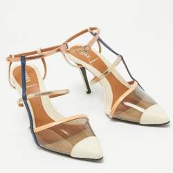 مملوكة مسبقًا Fendi Tricolor Lizard Embossed Leather and PVC Slingback Pointed Toe Pumps Size 38