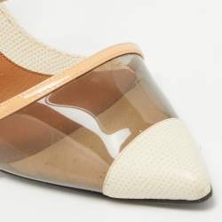 مملوكة مسبقًا Fendi Tricolor Lizard Embossed Leather and PVC Slingback Pointed Toe Pumps Size 38