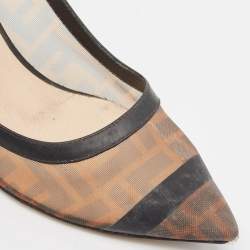 Fendi Brown/Black Zucca Mesh and Leather Colibri Pumps Size 38.5