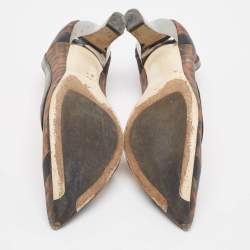 Fendi Brown/Black Zucca Mesh and Leather Colibri Pumps Size 38.5