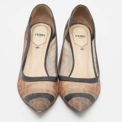 Fendi Brown/Black Zucca Mesh and Leather Colibri Pumps Size 38.5