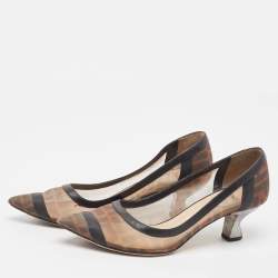 Fendi Brown/Black Zucca Mesh and Leather Colibri Pumps Size 38.5