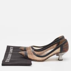 Fendi Brown/Black Zucca Mesh and Leather Colibri Pumps Size 38.5