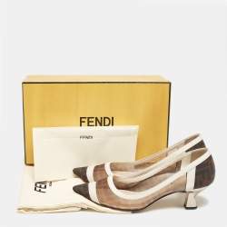 Pre Owned Fendi Brown/White Zucca Mesh and Leather Colibri Pumps Size 39