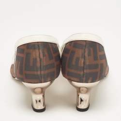 Pre Owned Fendi Brown/White Zucca Mesh and Leather Colibri Pumps Size 39