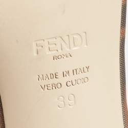 Pre Owned Fendi Brown/White Zucca Mesh and Leather Colibri Pumps Size 39