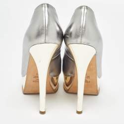 Fendi Silver Leather Fendista Peep Toe Pumps Size 38