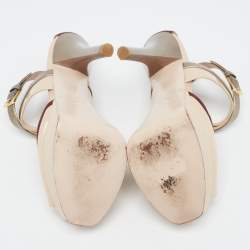 Pre Owned Fendi Multicolor Patent Leather and Suede Ankle Strap Sandals Size 37.5