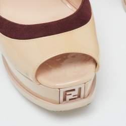 Pre Owned Fendi Multicolor Patent Leather and Suede Ankle Strap Sandals Size 37.5