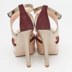 Pre Owned Fendi Multicolor Patent Leather and Suede Ankle Strap Sandals Size 37.5